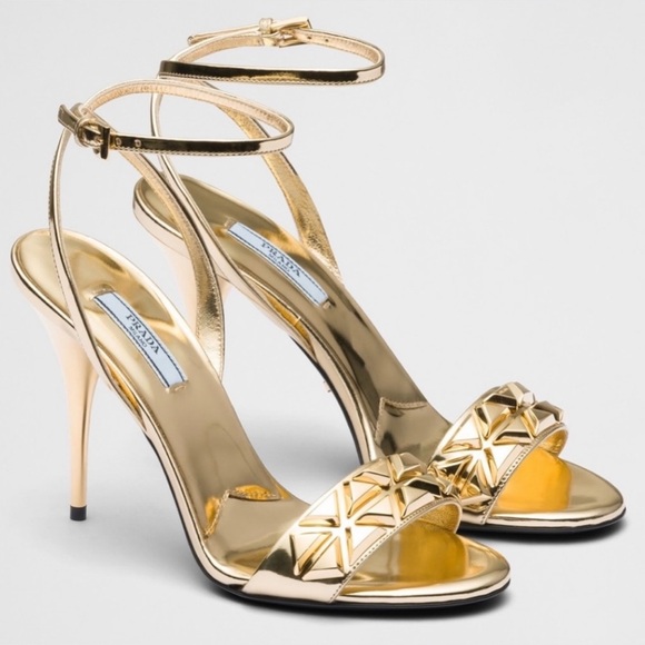 Prada Studded Metallic Gold Heel Sandals size 40 - Picture 1 of 9